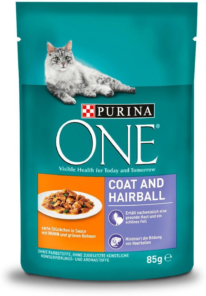 Purina ONE Coat & Hairball - mit Huhn und grünen Bohnen (12 x 85 g)