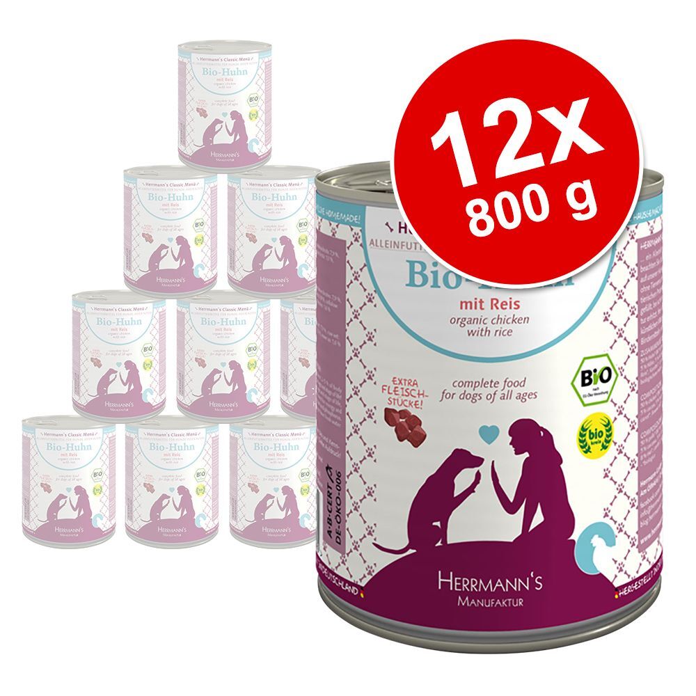 Herrmanns 12x 800g Menü Bio Rind mit Bio Buchweizen Herrmanns Nassfutter für Hunde