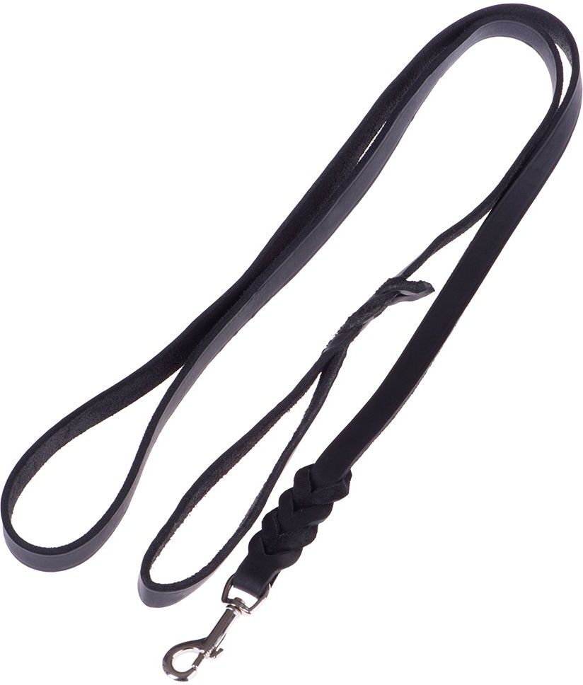 Heim Lederleine mit eingeflochtenem Karabiner, schwarz - 200 cm lang, 18 mm breit Hund