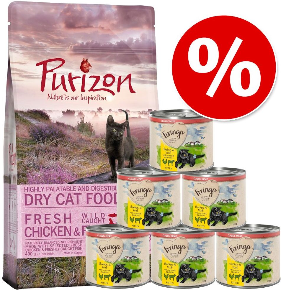 Feringa 400g Purizon & 6x 200g mit Huhn & Kalb Feringa Trockenfutter für Katzen