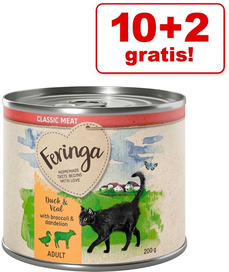 Feringa 12x 200g Classic Meat Menü: Ente & Kalb Feringa Nassfutter für Katzen - 10 + 2 gratis!