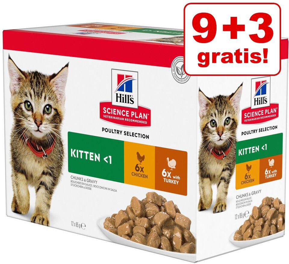 Hill's Science Plan 12x 85g Kitten Geflügelauswahl Hill's Science Plan Katzennassfutter - 9+3 gratis!