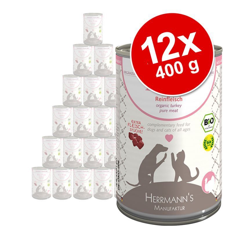 Herrmanns 12x400g Fleisch Pur Bio Ente Pur Herrmanns Nassfutter für Hunde