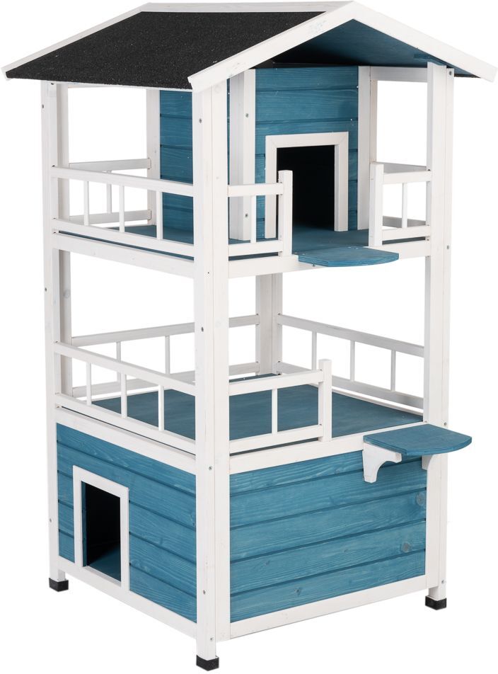 zooplus Exclusive Outdoor Katzenhaus Penthouse, blau/weiss L 72x B 72x H 124cm