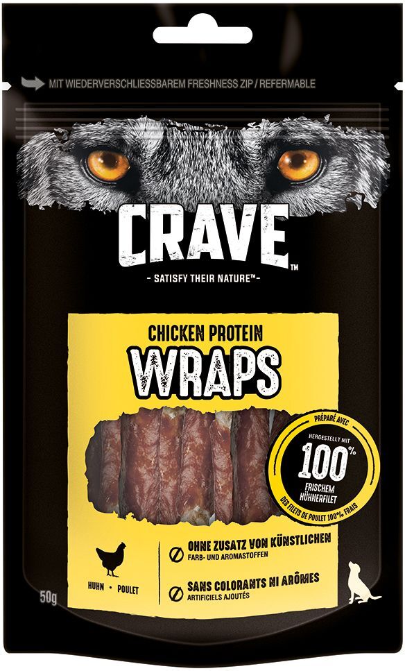 Crave 10x 50g Hund Protein Wrap Huhn Crave Hundesnacks