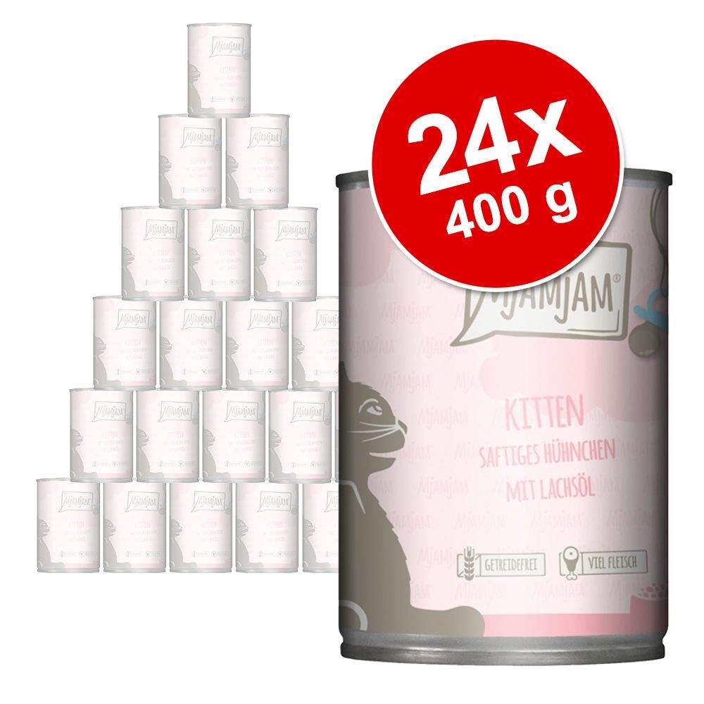 MjAMjAM 24x 400g Kitten saftiges Hühnchen mit Lachsöl MjAMjAM Nassfutter für Katzen