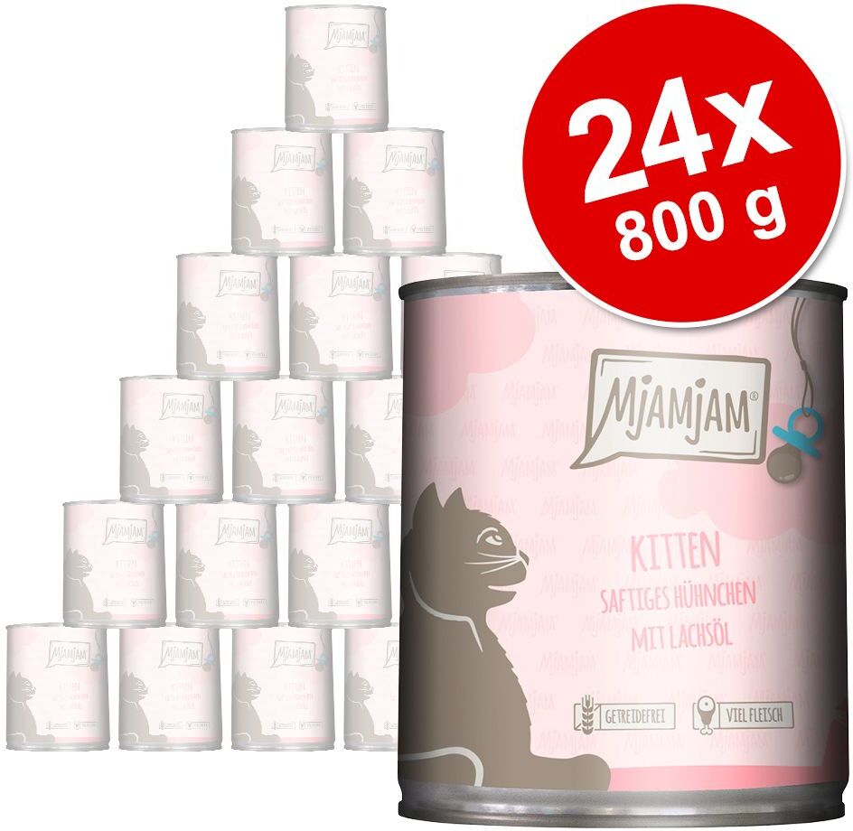 MjAMjAM 24x 800g Kitten vorzügliches Kalb mit Lachsöl MjAMjAM Nassfutter für Katzen