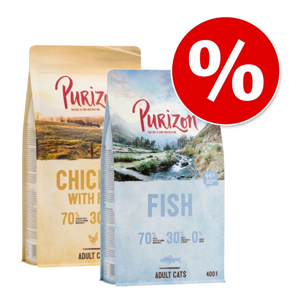 Purizon 2x 400g Adult Ente & Fisch und Hirsch & Fisch Gemischtes Probierpaket Purizon Trockenfutter für Katzen