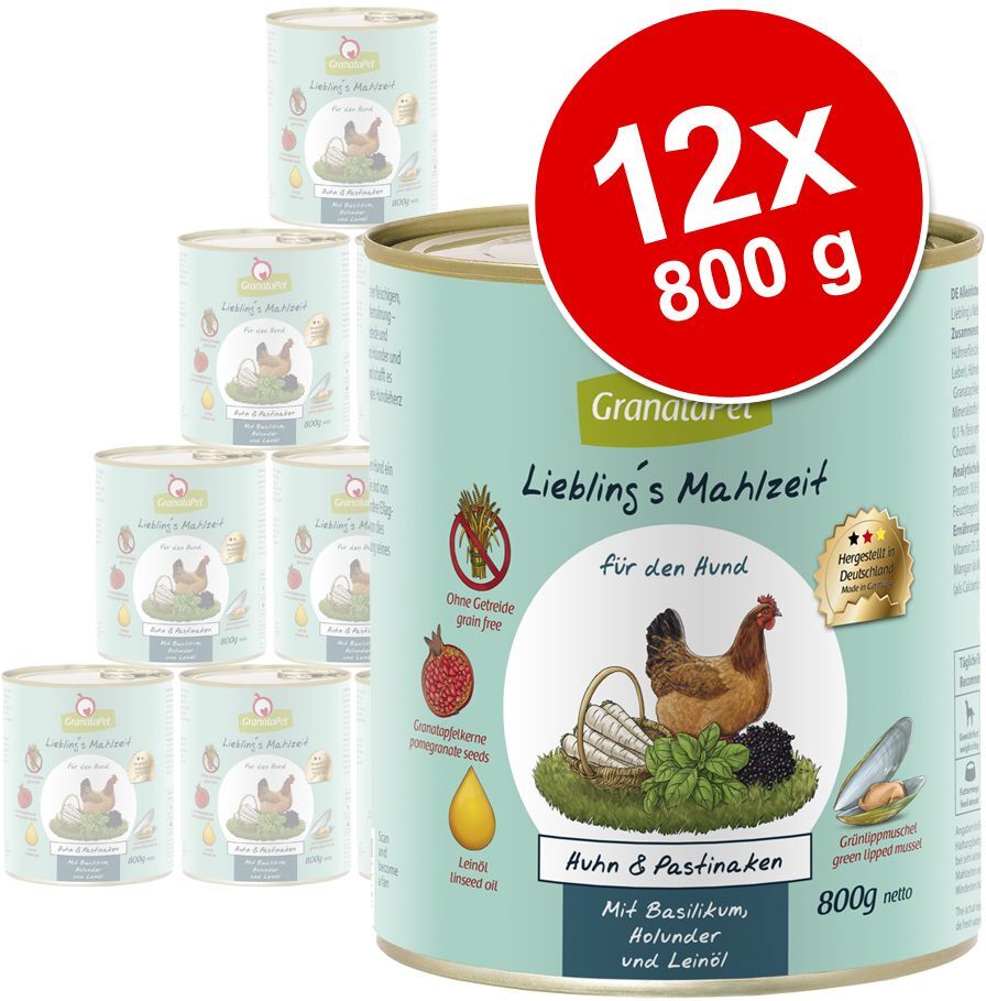 Granatapet 12x 800g Liebling's Mahlzeit Lamm & Kartoffel mit Fenchel, Hüttenkäse und Olivenöl Granatapet Nassfutter für Hunde