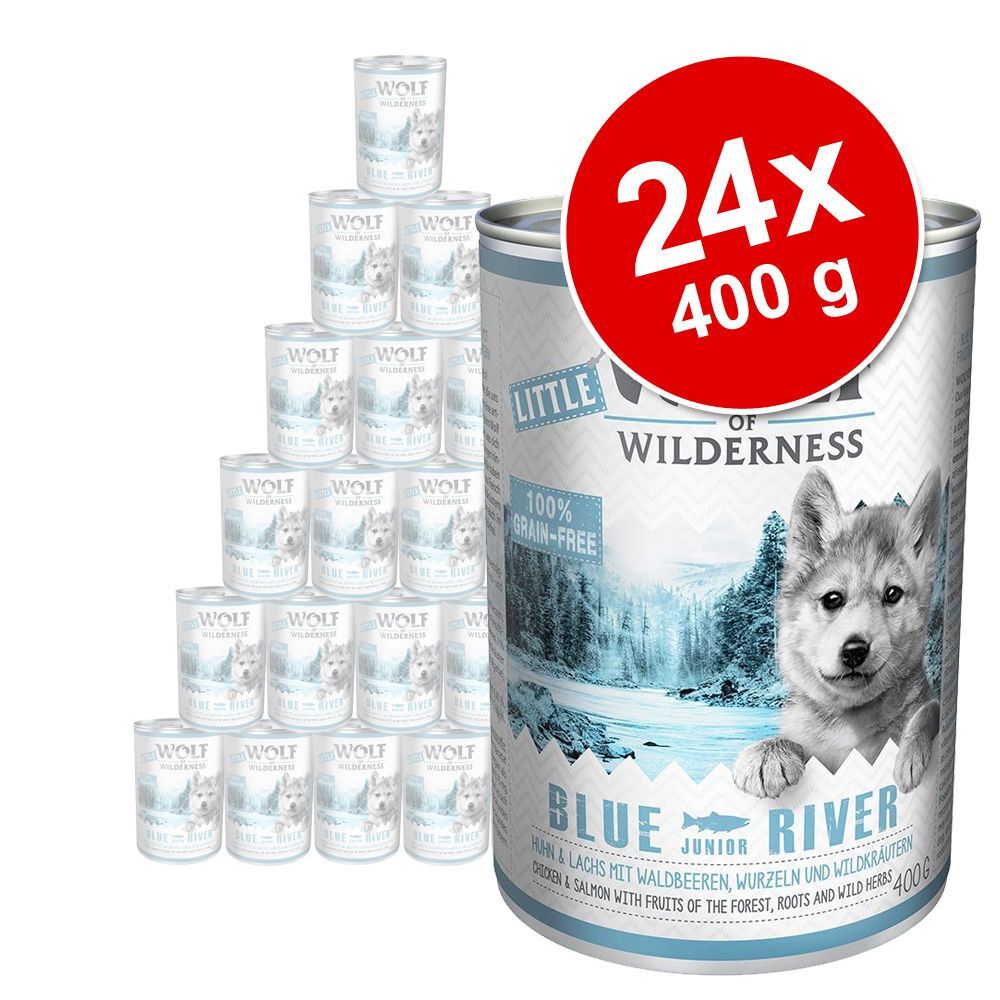 Wolf of Wilderness 24x 400g Junior Blue River Huhn & Lachs Wolf of Wilderness Nassfutter für Hunde