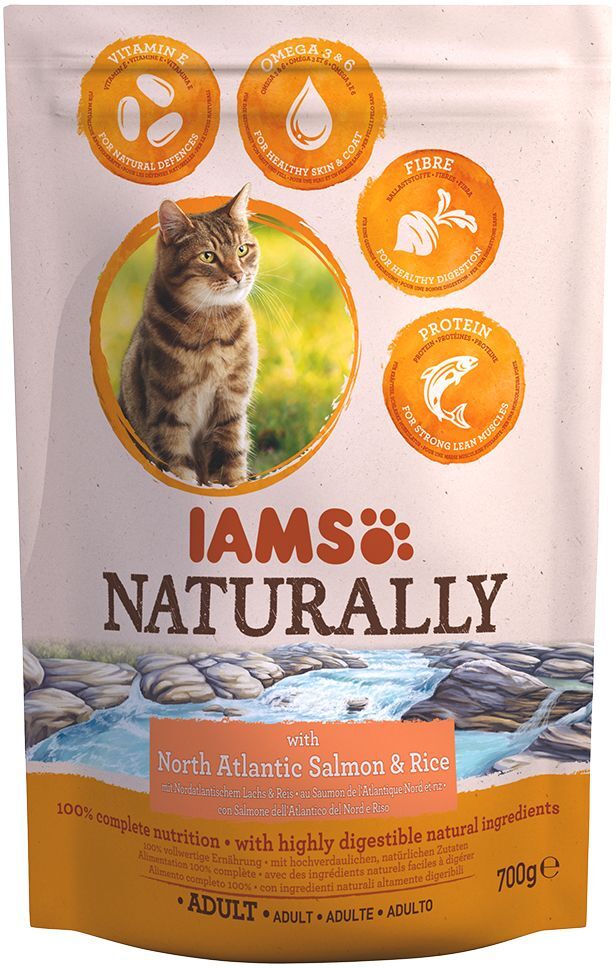 IAMS Naturally 2,7kg Naturally Cat Adult Salmon IAMS Naturally Trockenfutter für Katzen