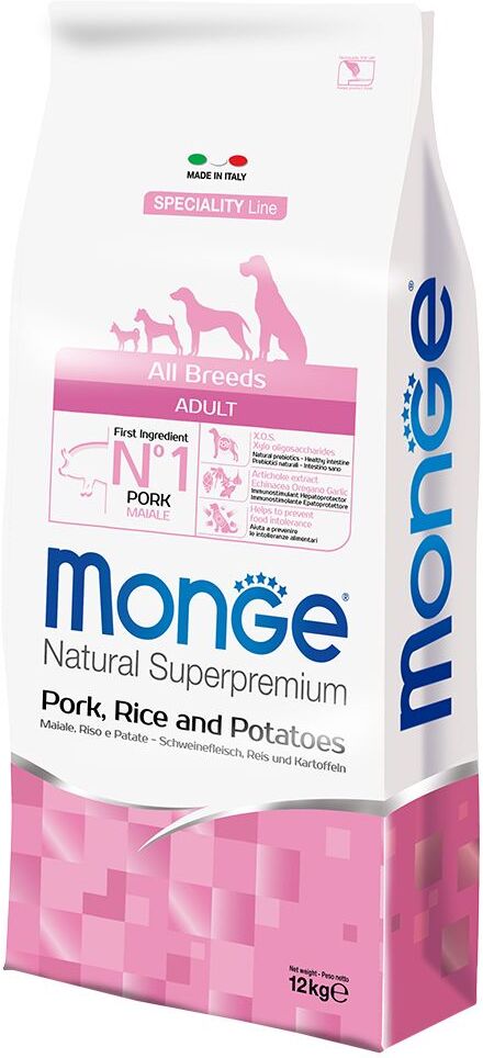 Monge Superpremium Dog 12kg Superpremium All Breeds Adult Schwein, Reis & Kartoffel Monge Trockenfutter für Hunde