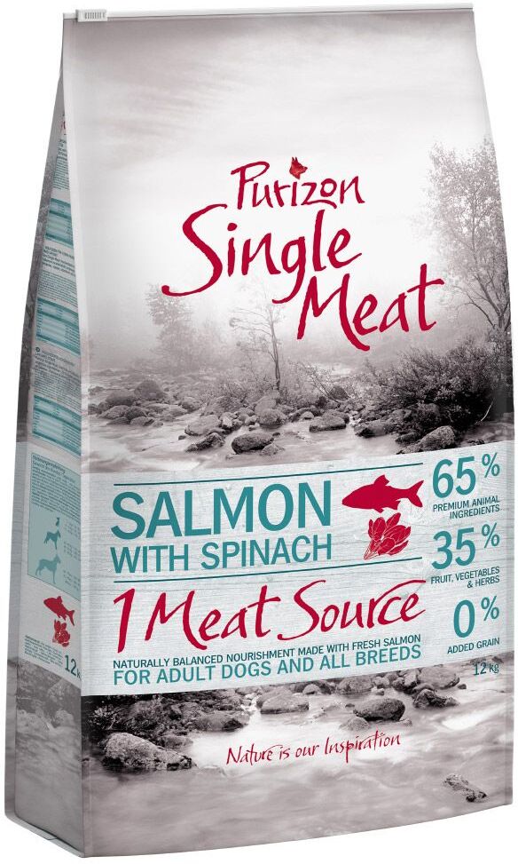 Purizon 1kg Single Meat Adult Lachs mit Spinat Purizon getreidefreies Trockenfutter für Hunde