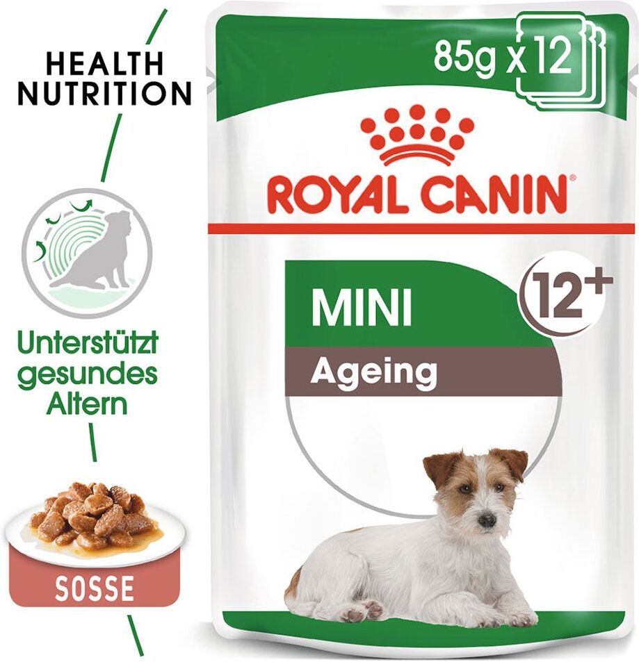 Royal Canin Size 12x 85g Mini Ageing 12 + Royal Canin Nassfutter für Hunde