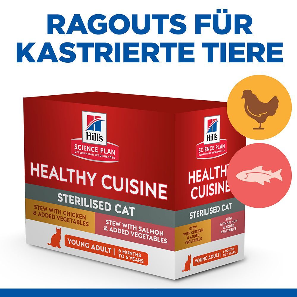 Hill's Science Plan 8x 80g Young Adult Sterilised Healthy Cuisine mit Huhn & Lachs Hill's Science Plan Nassfutter für Katzen