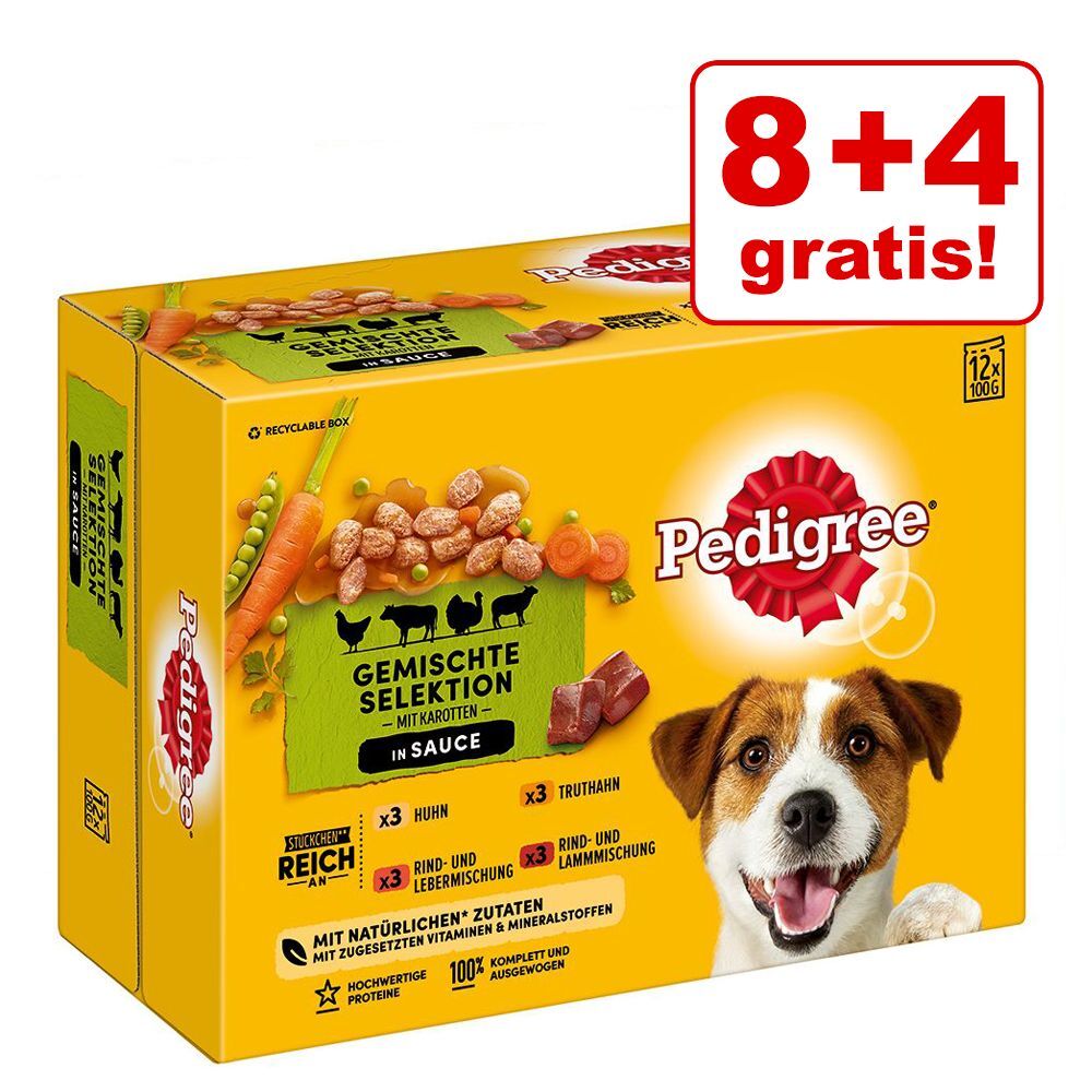 Pedigree 12x 100g Frischebeutel Multipack in Sosse Pedigree Hundefutter nass - 8 + 4 gratis!