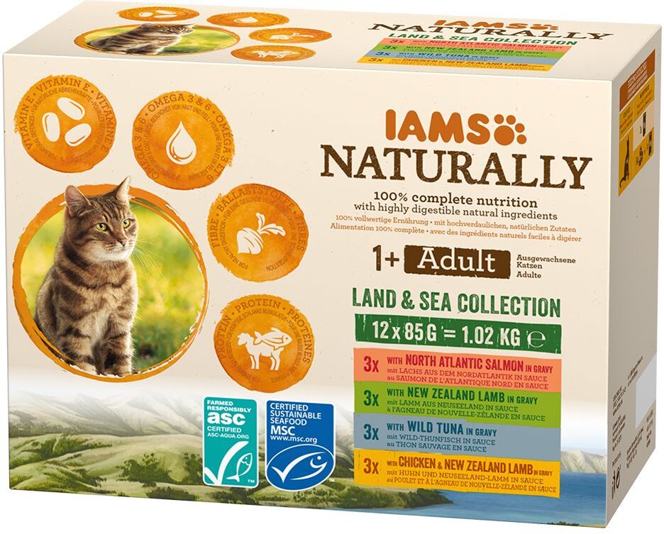 IAMS Naturally 48x 85g Naturally Adult Land & Sea Collection IAMS Nassfutter für Katzen