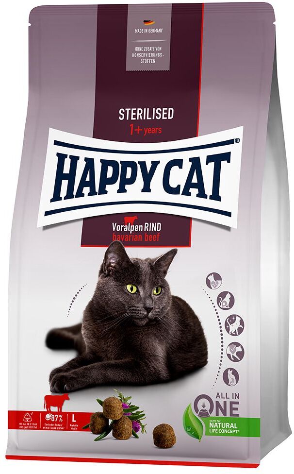 Happy Cat 2x 4kg Sterilised Adult Voralpen-Rind Happy Cat Trockenfutter für Katzen