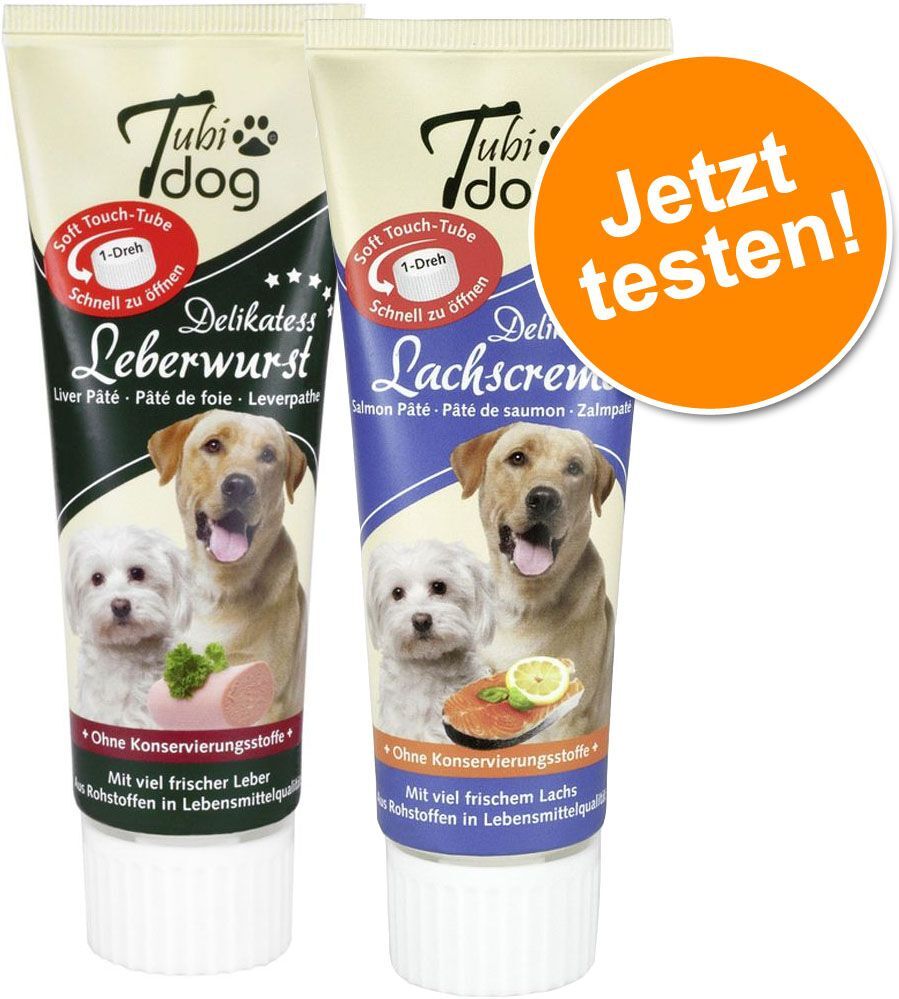 TubiDOG 2x 75g Tubenset Leberwurst + Lachscreme TubiDOG Hundesnacks