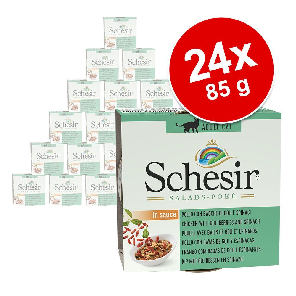 Schesir 24x 85g Salads Poké in Sauce: Huhn mit Rind, Mango & grünen Bohnen Schesir Katzenfutter Nass