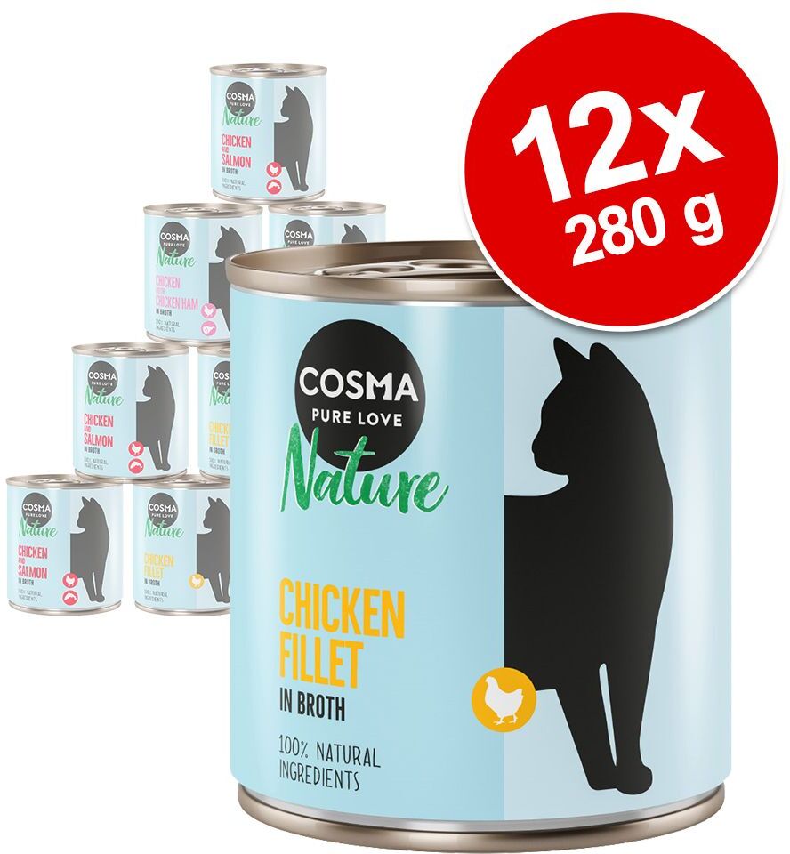 Cosma 12x 280g Nature Hühnchenfilet Cosma Nassfutter für Katzen