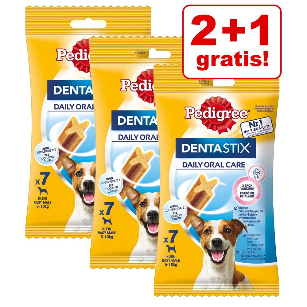 Pedigree 3x7 Stück Dentastix Tägliche Zahnpflege für kleine Hunde (5-10 kg) Pedigree Hundesnacks - 2+1 gratis!