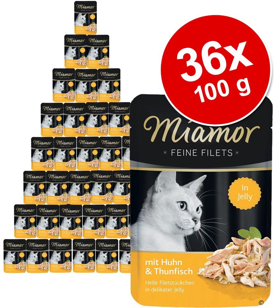 Miamor 36x 100g Feine Filets in Jelly 3Huhn & Thunfisch Miamor Nassfutter für Katzen