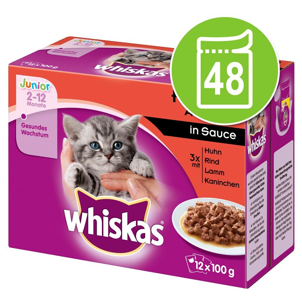 Whiskas 48x 100g Junior Frischebeutel Fish in Jelly Whiskas Nassfutter für Katzen