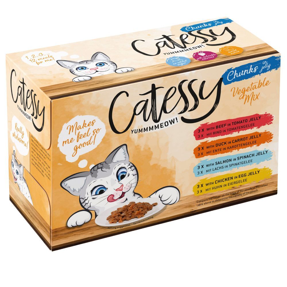 Catessy 48x 100g Häppchen in Gelee Gemüse-Allerlei 4 Sorten Catessy Nassfutter für Katzen