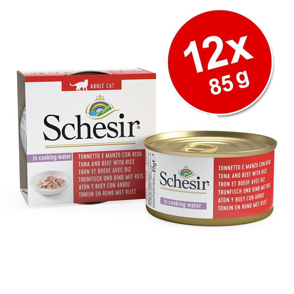 Schesir 12x 85g Natural Thunfisch & Rinderfilet mit Reis Schesir Nassfutter für Katzen