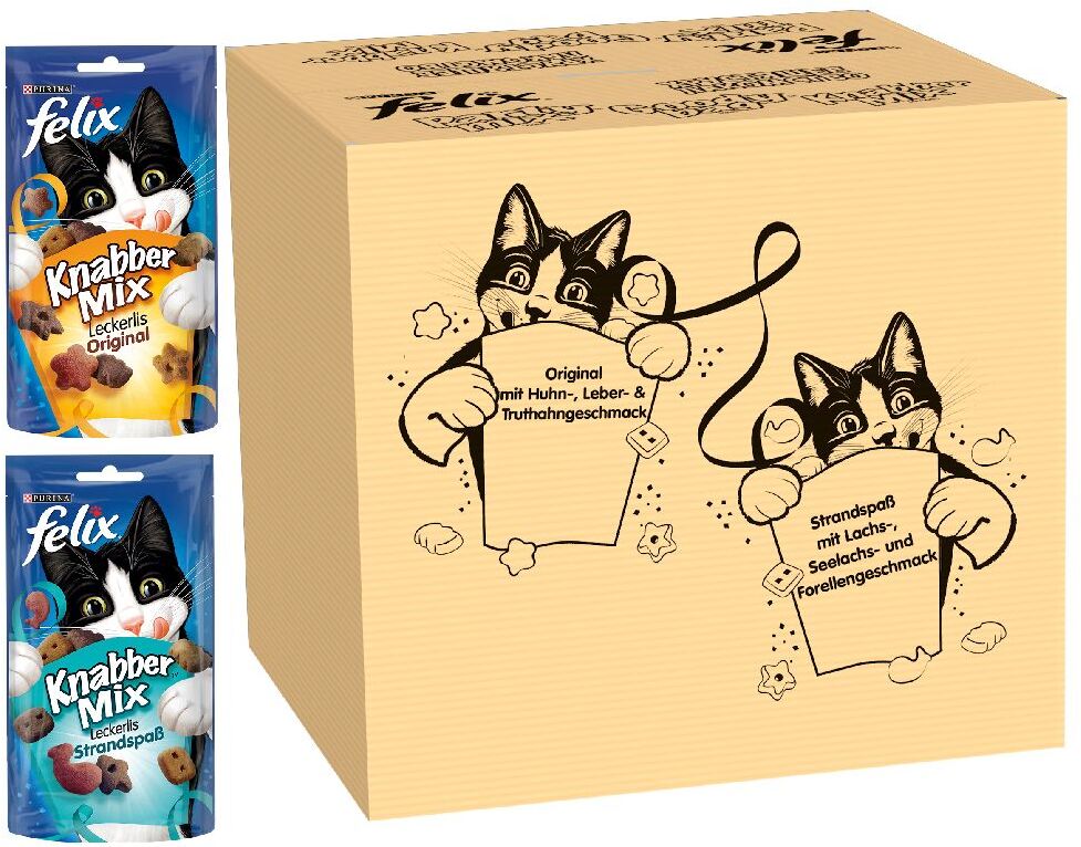 Felix 16x 60g Party Mix: Original & Strandspass Mix Felix Katzensnacks