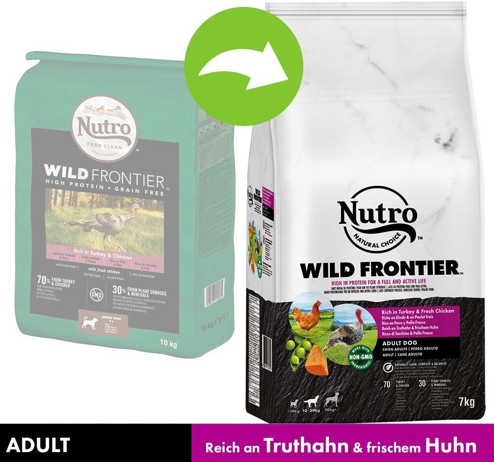 Nutro 2x 7kg Wild Frontier Adult Hund Truthahn & Huhn Nutro Trockenfutter für Hunde