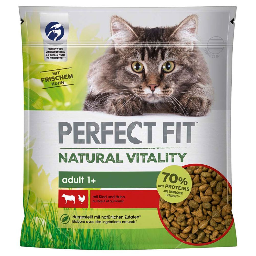 Perfect Fit 650g Natural Vitality Adult 1+ Rind und Huhn Perfect Fit Trockenfutter für Katzen