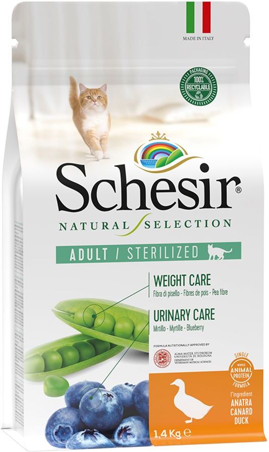 Schesir 2x 4,5kg Natural Selection Adult Sterilized mit Ente Schesir Trockenfutter für Katzen