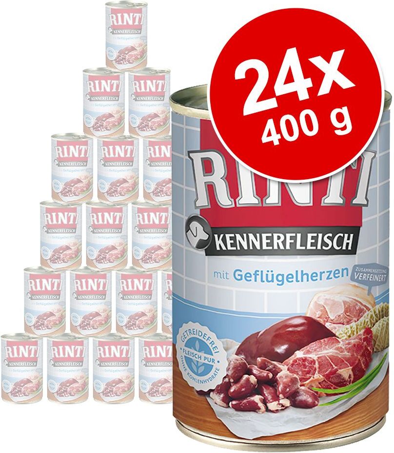 RINTI 24x 400g Kennerfleisch Mix Geflügel, 2 Sorten RINTI Nassfutter für Hunde