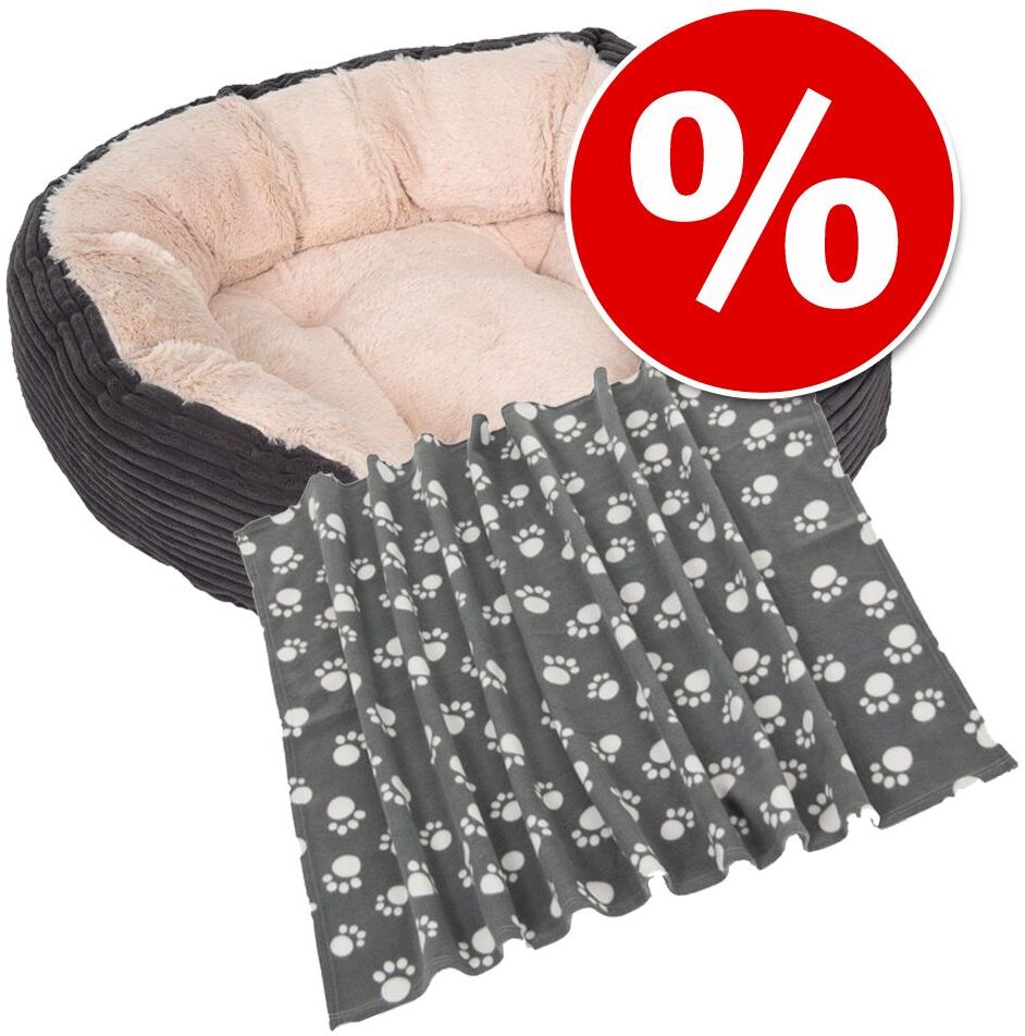 zooplus Exclusive Gr. M Cozy Cord Kuschelbett + Fleecedecke Pawty für Hunde