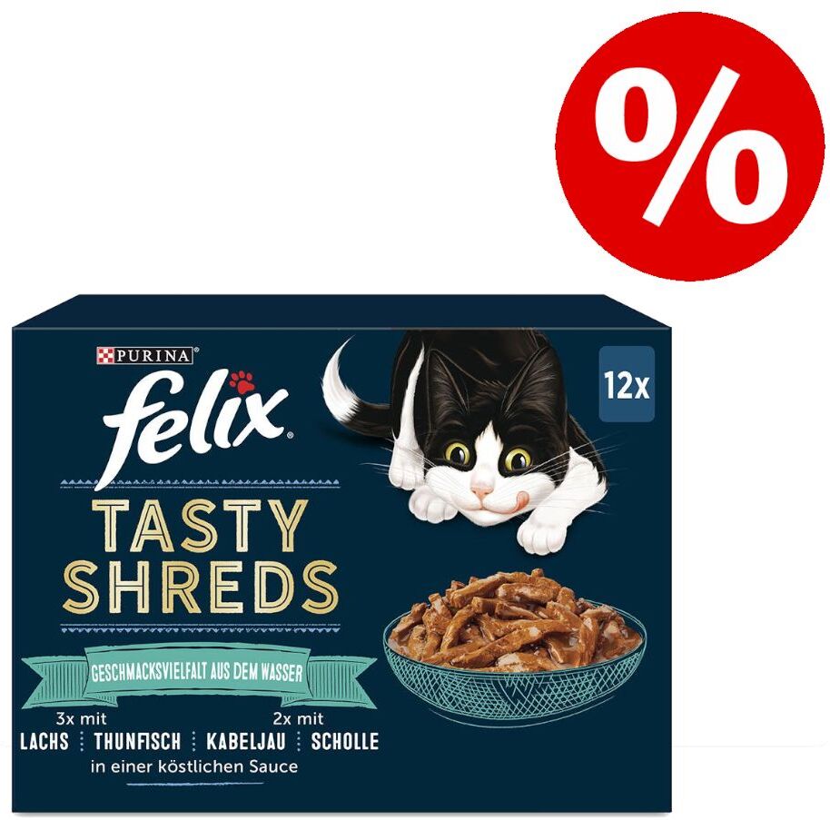 Felix 12x80g "Tasty Shreds" Geschmacksvielfalt aus dem Wasser Felix Katzennassfutter zum Sonderpreis!