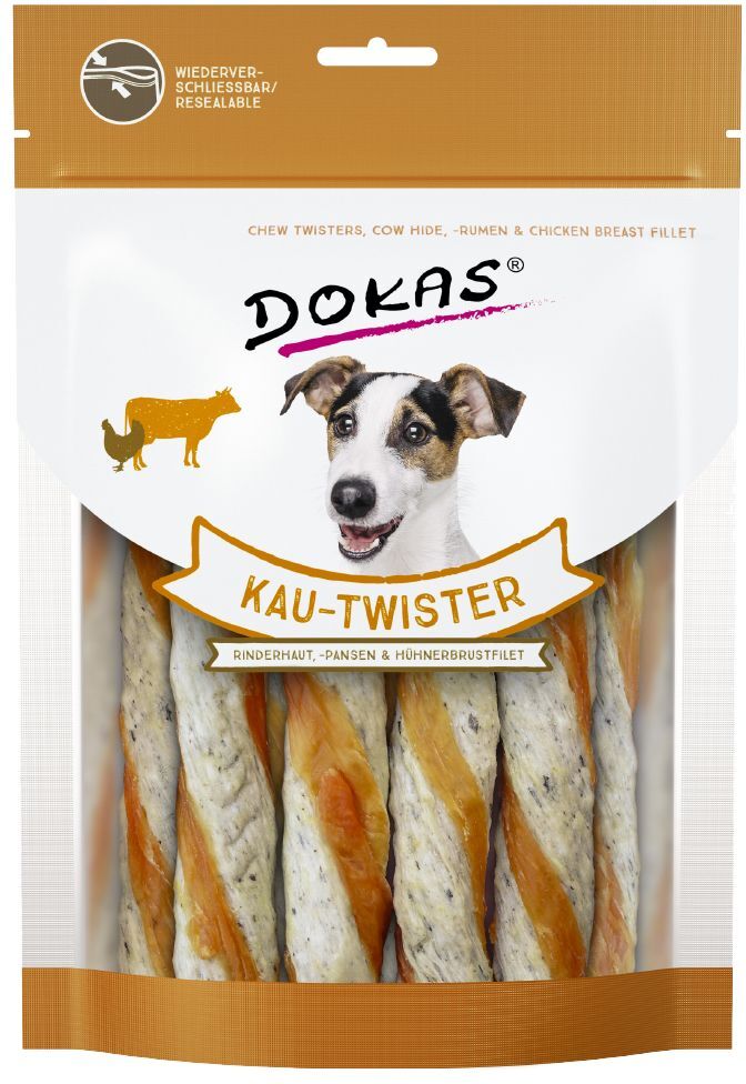 Dokas 2x 200g Kau-Twister Rinderhaut, Entenherz und Entenbrustfilet Dokas Hundesnacks