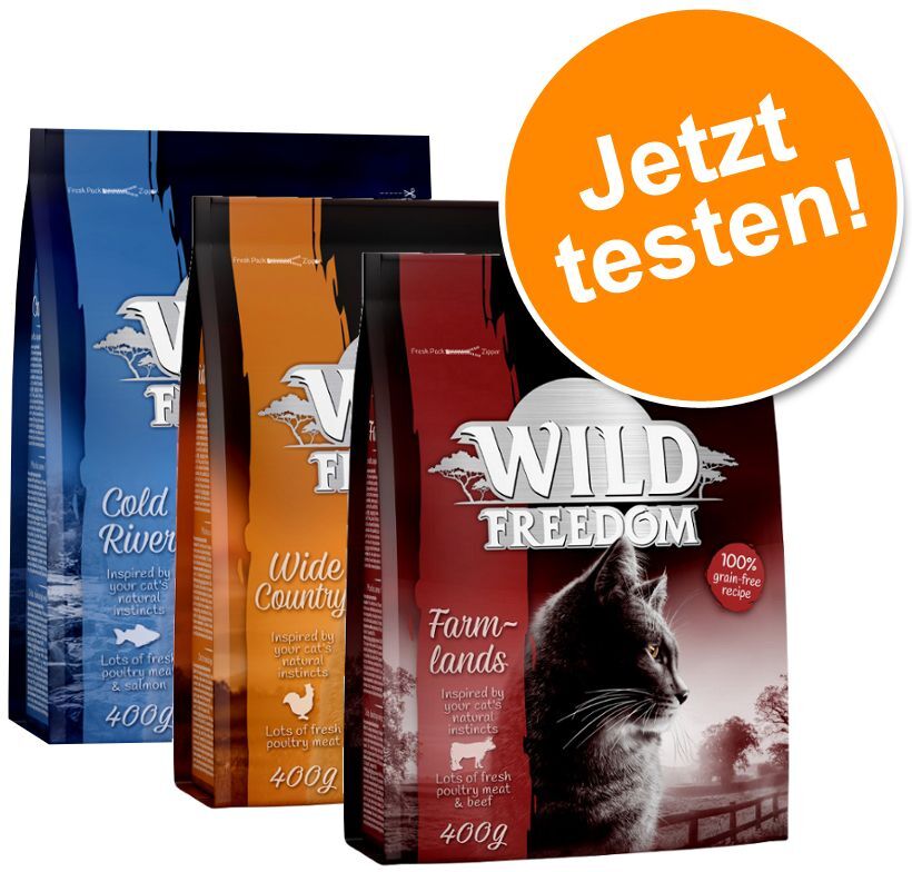 Wild Freedom 3x 400g Probiermix: Geflügel, Rind und Lachs für Katzen