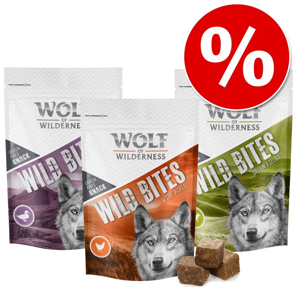 Wolf of Wilderness 3x 180g Wild Bites Wide Acres Huhn Wolf of Wilderness Hundesnacks
