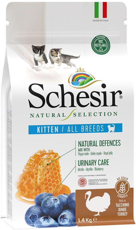 Schesir 3x 1,4kg Natural Selection Kitten mit Truthahn Schesir Trockenfutter für Katzen