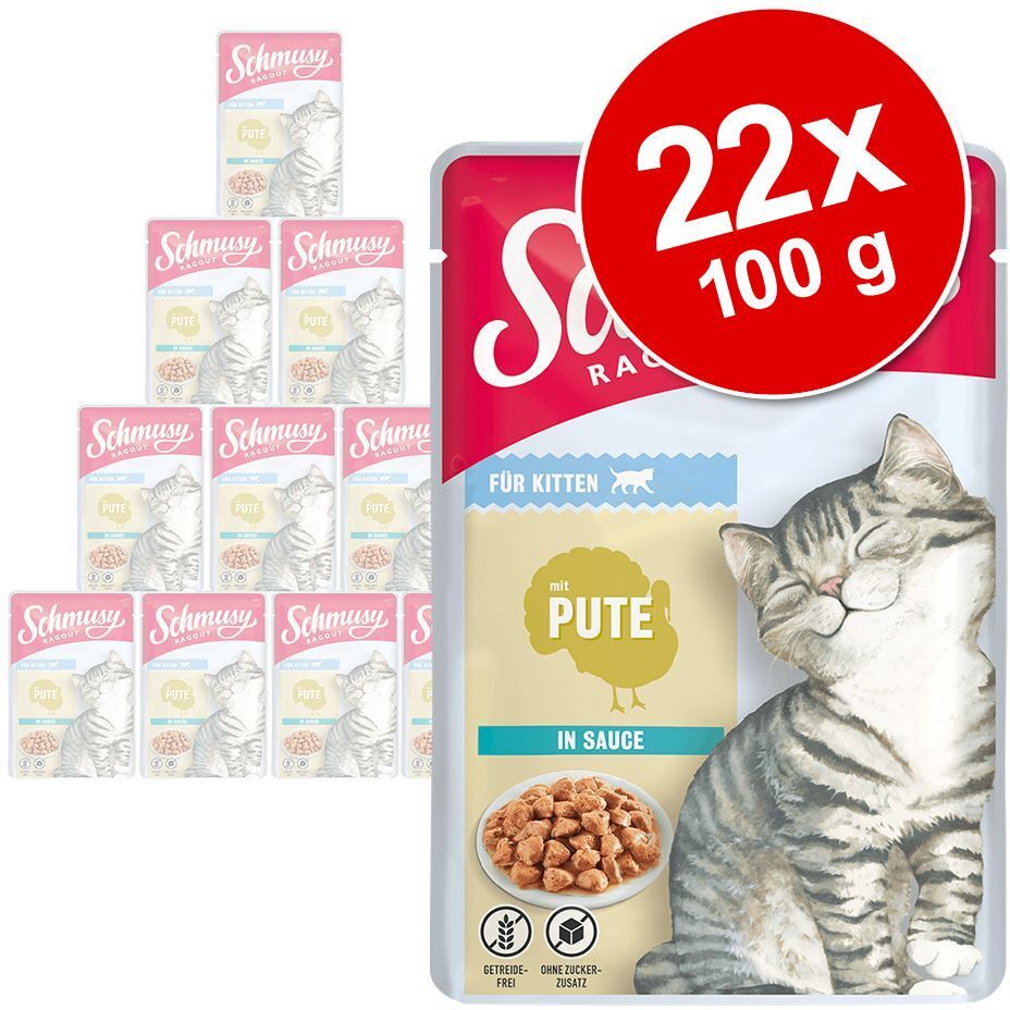 Schmusy 22x 100g Pute Ragout Kitten in Sauce Schmusy Nassfutter