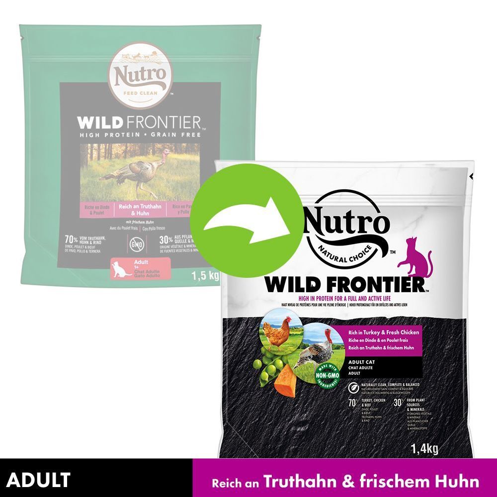 Nutro 3x 4kg Wild Frontier Adult Truthahn & Huhn Nutro Trockenfutter für Katzen