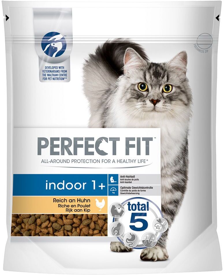 Perfect Fit 5x 1,4kg Indoor 1+ Reich an Huhn Perfect Fit Trockenfutter für Katzen