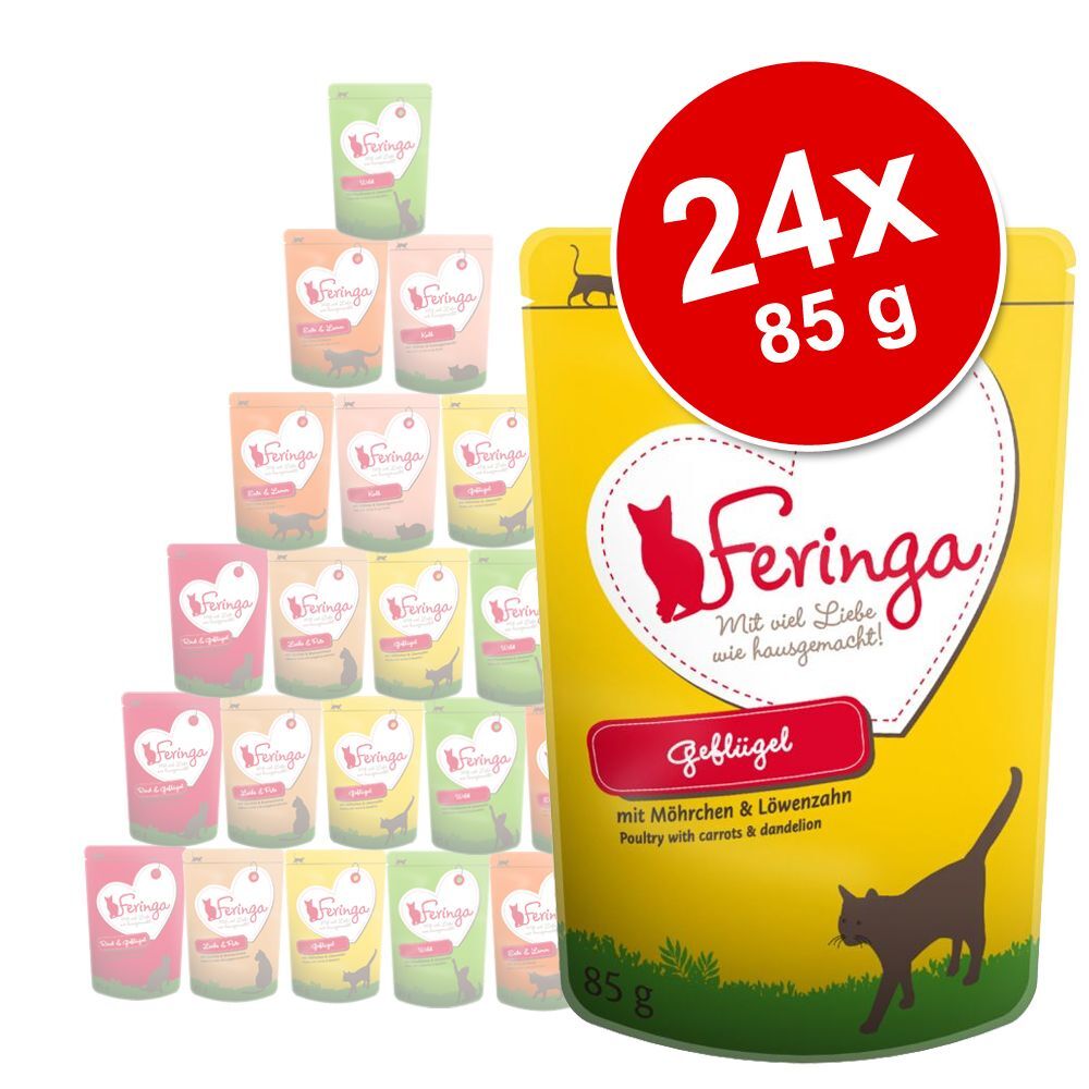 Feringa 24x 85g Frischebeutel Rind & Geflügel mit Kartoffel Feringa Nassfutter für Katzen