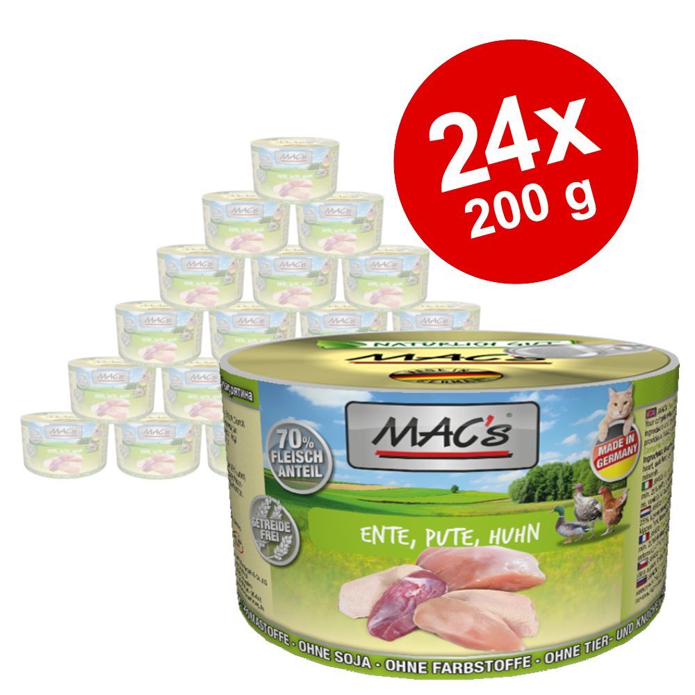 MAC's 24x 200g Ente, Pute, Huhn MAC's Nassfutter für Katzen