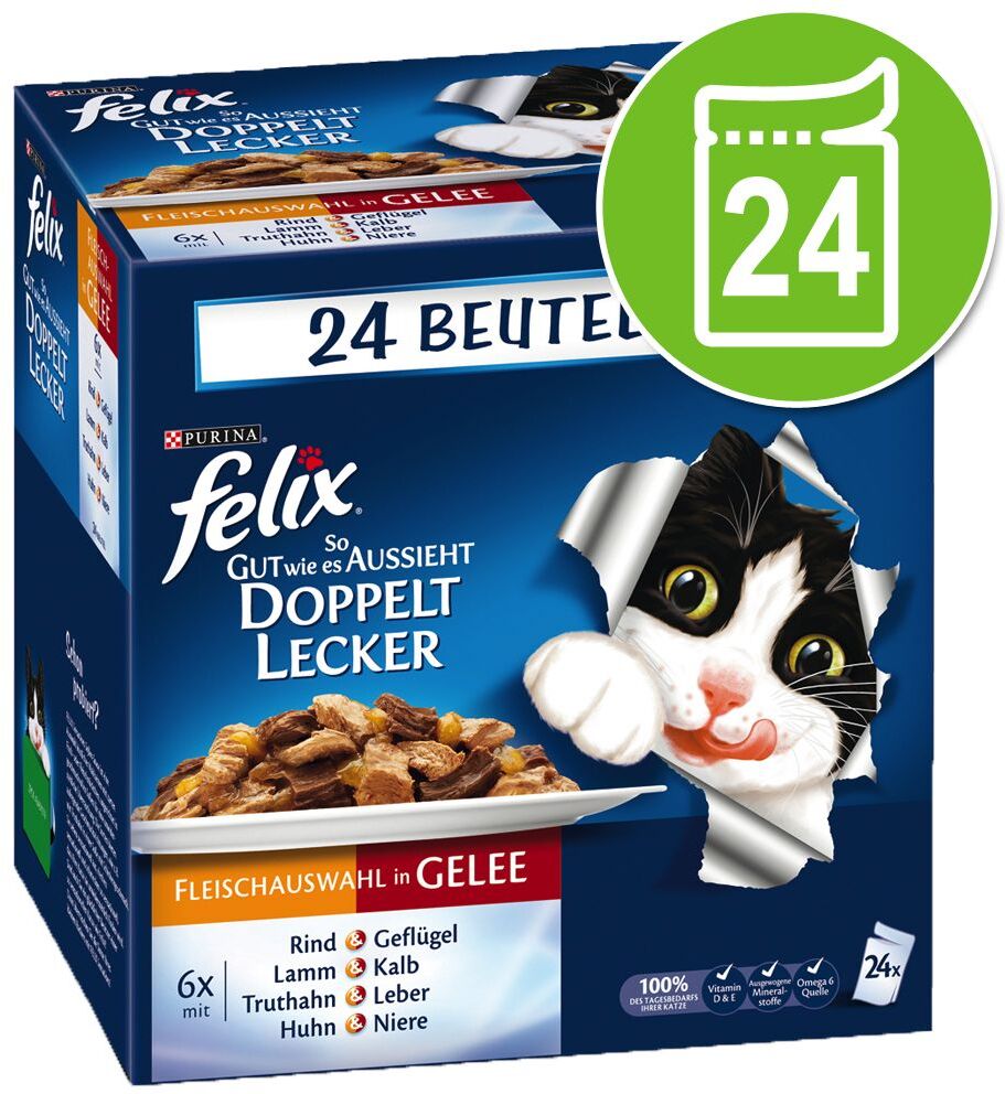 Felix 24x 100g So gut wie es aussieht Fleisch doppelt lecker Felix Nassfutter für Katzen