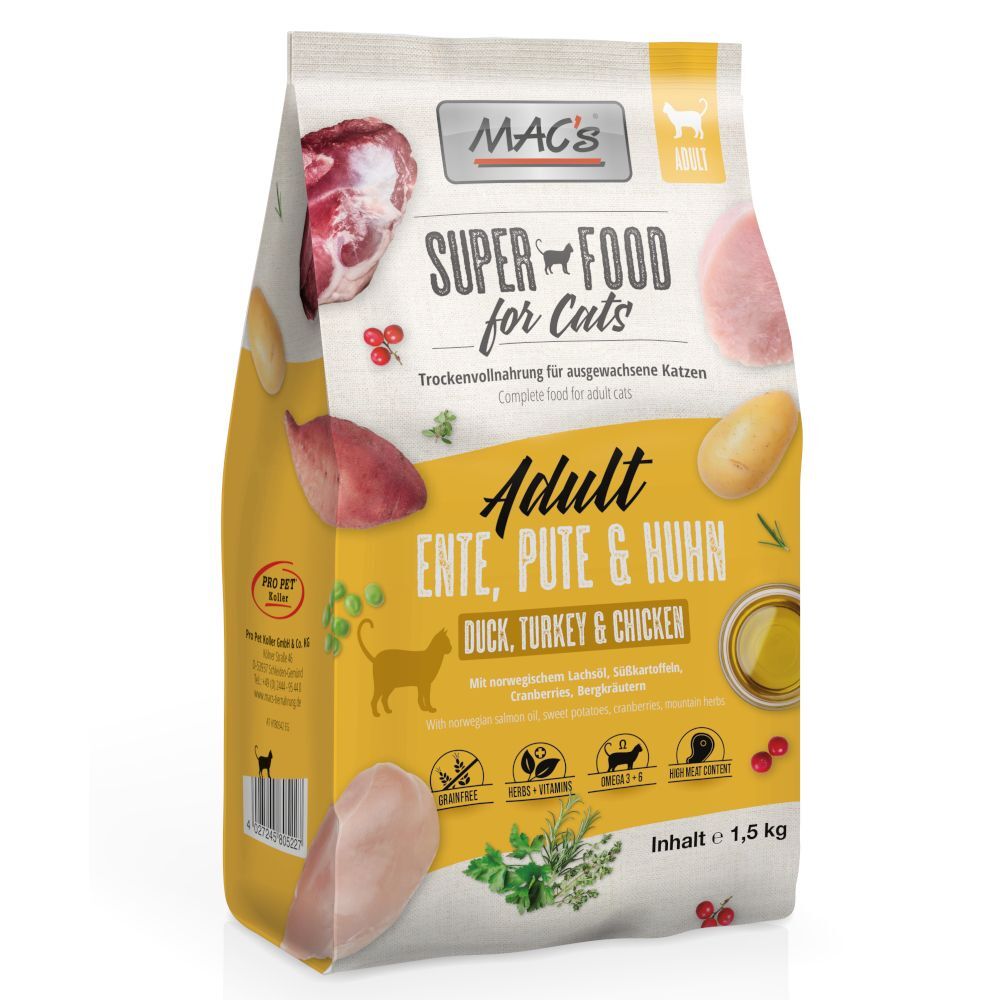 MAC's 1,5kg Superfood for Cats Adult Ente, Pute & Huhn MAC's Trockenfutter