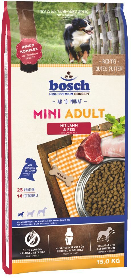 Bosch High Premium concept 15kg Mini Adult Lamm & Reis bosch Trockenfutter für Hunde