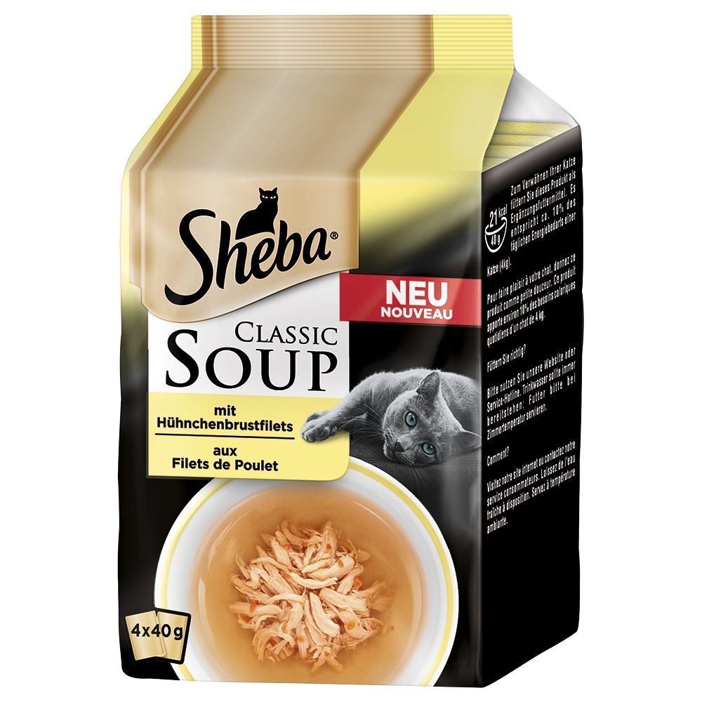 Sheba 4x 40g Classic Soup Frischebeutel Hühnchenbruststreifen Sheba Nassfutter für Katzen